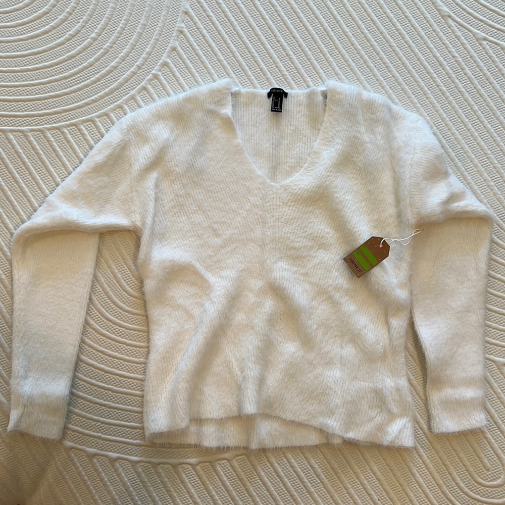 Forever 21 cream/white eyelash tunic sweater